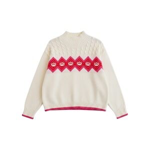 Juicy by Juicy Couture Sweater Women XL Cream Pink Fair Isle Crown Mock Neck Y2K